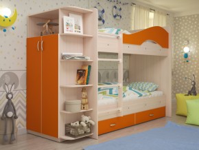 Кровать 2-х ярусная Мая с ящиками и шкафом на латофлексах оранж в Пыть-Яхе - pyt-yah.magazinmebel.ru | фото