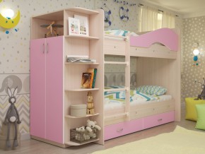 Кровать 2-х ярусная Мая с ящиками и шкафом на латофлексах розовый в Пыть-Яхе - pyt-yah.magazinmebel.ru | фото