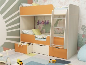 Кровать двухъярусная Малыш двойняшка дуб молочный-оранжевый в Пыть-Яхе - pyt-yah.magazinmebel.ru | фото - изображение 1