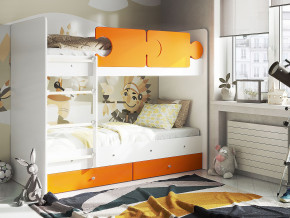 Кровать двухъярусная Тетрис латы с бортиками белый-оранжевый в Пыть-Яхе - pyt-yah.magazinmebel.ru | фото - изображение 1